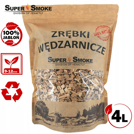 Zrębki Wędzarnicze SuperSmoke JABŁOŃ KL-10 (9-12mm) Large 4L Doypack Kraft