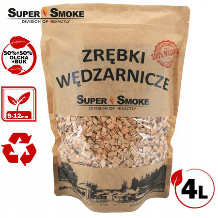 Zrębki Wędzarnicze Super Smoke OLCHA+BUK KL-10 (9-12mm) L 4L Doypack Kraft