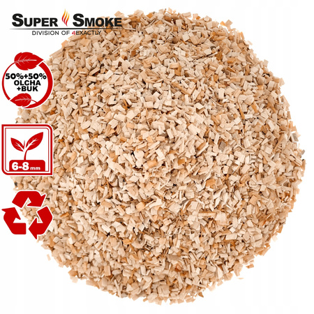 Zrębki Wędzarnicze Super Smoke Olcha+BUK KL-08 (6-8mm) Medium 8 Litrów