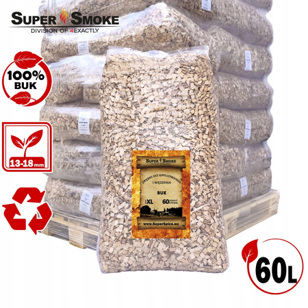 Zrębki Wędzarnicze Super Smoke BUK KL-13 (12-18mm) Extra Large 60 Litrów