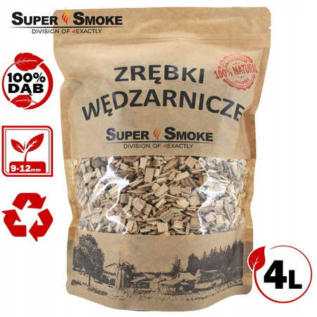 Zrębki Wędzarnicze Super Smoke DĄB KL-10 (9-12mm) Large 4L Doypack Kraft