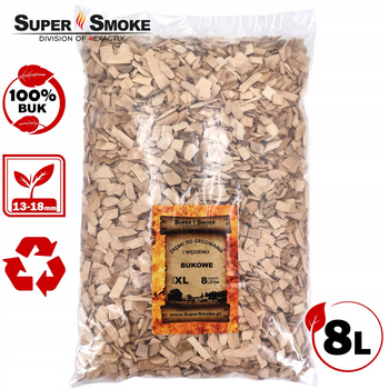 Zrębki Wędzarnicze Super Smoke BUK KL-13 (12-18mm) Extra Large 8 Litrów