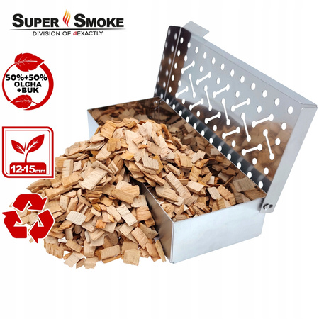Zrębki Wędzarnicze SuperSmoke OLCHA+BUK KL-13 (12-18mm) XL 6 Litrów Doypack