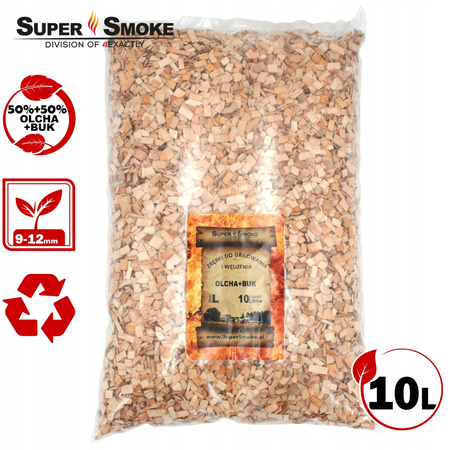 Zrębki Wędzarnicze Super Smoke Olcha+BUK KL-10 (9-12mm) Large 10 Litrów