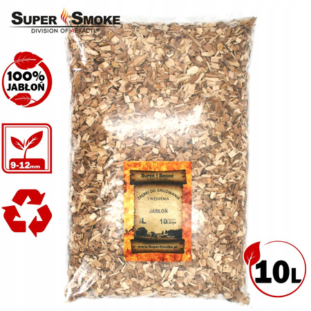 Zrębki Wędzarnicze Super Smoke JABŁOŃ KL-10 (9-12mm) Large 10 Litrów