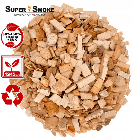 Zrębki Wędzarnicze SuperSmoke OLCHA+BUK KL-13 (12-18mm) XL 4L Doypack Kraft