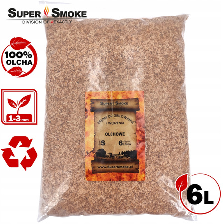 Zrębki Wędzarnicze Super Smoke OLCHA KL-02 (1-3mm) Small 6 Litrów Borniak