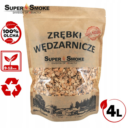 Zrębki Wędzarnicze Super Smoke OLCHA KL-10 (9-12mm) Large 4L Doypack Kraft