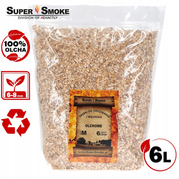 Zrębki Wędzarnicze Super Smoke OLCHA KL-08 (6-8mm) Medium 6 Litrów Doypack