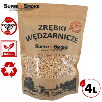 Zrębki Wędzarnicze Super Smoke Olcha+BUK KL-08 (6-8mm) M Doypack Kraft 4L