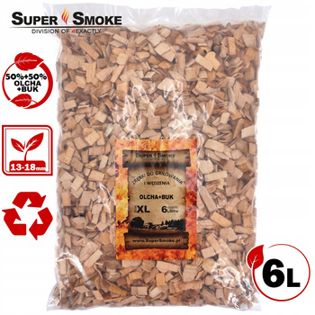 Zrębki Wędzarnicze Super Smoke OLCHA+BUK KL-13 (12-18mm) XL 6 Litrów
