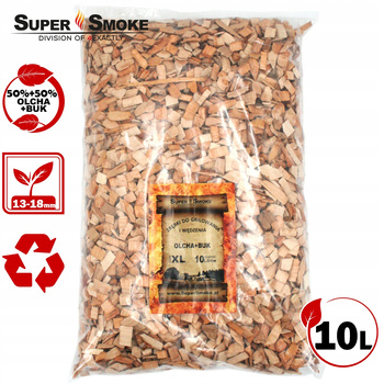 Zrębki Wędzarnicze Super Smoke OLCHA+BUK KL-13 (12-18mm) XL 10 Litrów