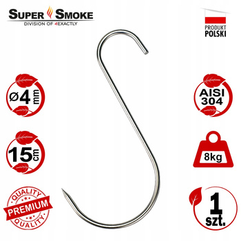 Hak Wędzarniczy Super Smoke typu "S" do mięs i wędlin 4mm 15cm Premium