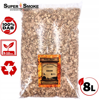 Zrębki Wędzarnicze Super Smoke DĄB KL-10 (9-12mm) Large 8 Litrów