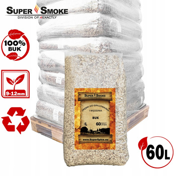 Zrębki Wędzarnicze Super Smoke BUK KL-10 (9-12mm) Large 60 Litrów