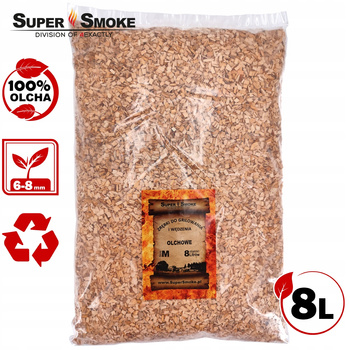 Zrębki Wędzarnicze Super Smoke OLCHA KL-08 (6-8mm) Medium 8 Litrów