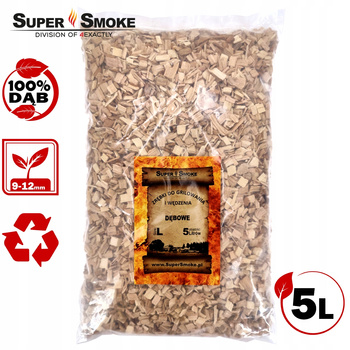 Zrębki Wędzarnicze Super Smoke DĄB KL-10 (9-12mm) Large 5 Litrów