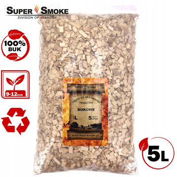 Zrębki Wędzarnicze Super Smoke BUK KL-10 (9-12mm) Large 5 Litrów