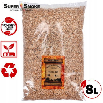 Zrębki Wędzarnicze Super Smoke Olcha+BUK KL-08 (6-8mm) Medium 8 Litrów