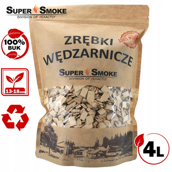 Zrębki Wędzarnicze Super Smoke BUK KL-13 (12-18mm) XL 4 Litry Doypack Kraft