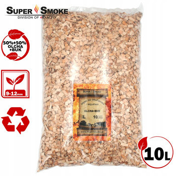 Zrębki Wędzarnicze Super Smoke Olcha+BUK KL-10 (9-12mm) Large 10 Litrów