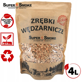 Zrębki Wędzarnicze Super Smoke OLCHA+BUK KL-10 (9-12mm) L 4L Doypack Kraft