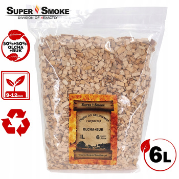 Zrębki Wędzarnicze Super Smoke OLCHA+BUK KL-10 (9-12mm) Large 6L Doypack
