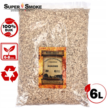 Zrębki Wędzarnicze Super Smoke BUK KL-08 (6-8mm) Medium 6 Litrów