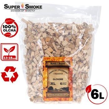 Zrębki Wędzarnicze Super Smoke OLCHA KL-13 (12-18mm) XL 6 Litrów Doypack