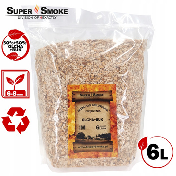 Zrębki Wędzarnicze Super Smoke Olcha+BUK KL-08 (6-8mm) Medium 6L doypack