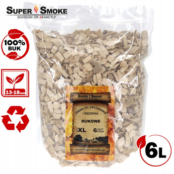 Zrębki Wędzarnicze Super Smoke BUK KL-13 (12-18mm) XL 6 Litrów Doypack