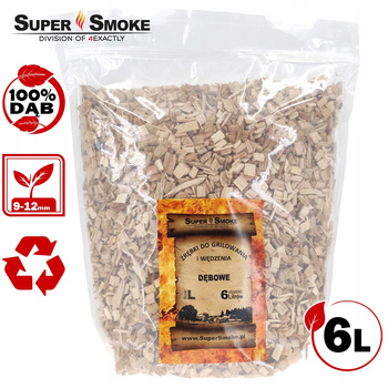 Zrębki Wędzarnicze Super Smoke DĄB KL-10 (9-12mm) Large 6 Litrów Doypack